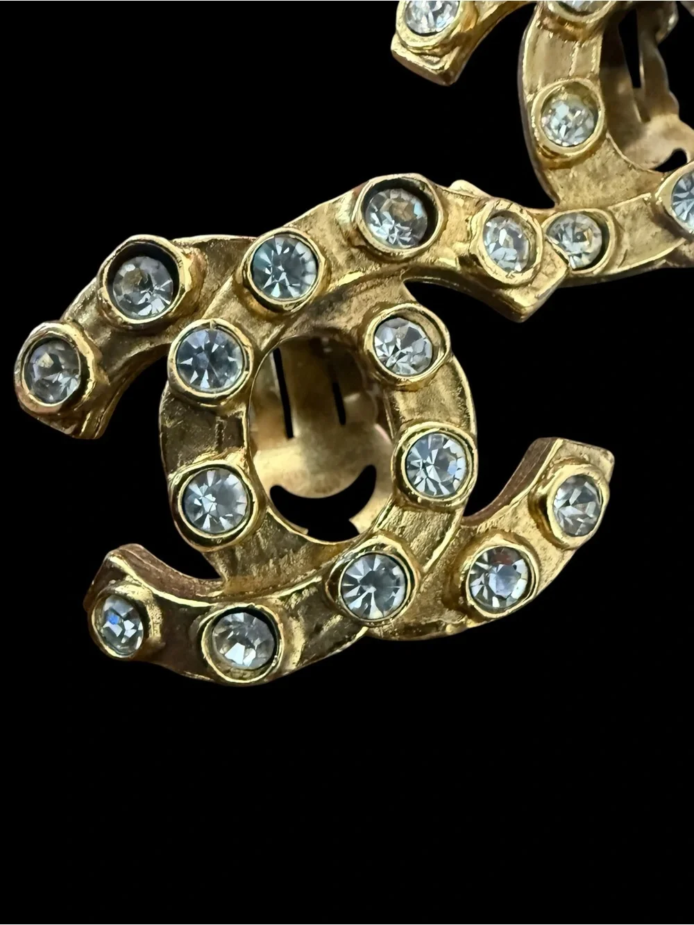Chanel Vintage Gold-Tone Crystal CC Clip-On Earrings